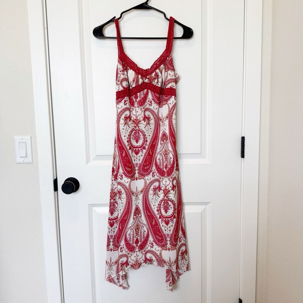 Vtg Wet Seal Paisley Dress Sz Medium Lace Trim Babydoll Boho Hippie Festival Y2K